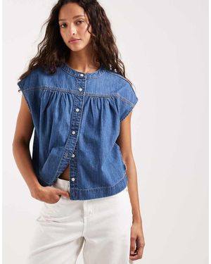 Wrangler Camisa Con Lavado Azul Medio Y Hombros Caídos De