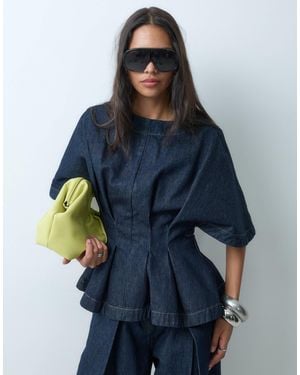 ARRANGE Denim Cinched Waist Pleated Top - Black