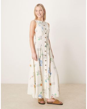 ASOS – maxikleid mit westen-oberteil mit spicy-print, knopfleiste und u-boot-ausschnitt - Natur