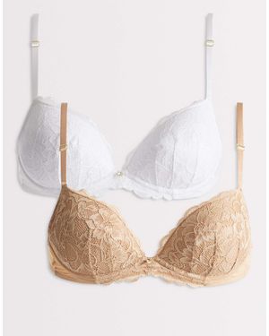 Ann Summers Sexy Lace Padded Plunge Bra 2 Pack - Natural