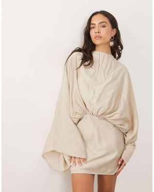 ASOS Cape Sleeve Open Back Mini Dress With Tassels - Natural