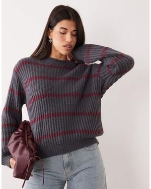 Motel Namirta Stripe Crew Neck Jumper - Grey
