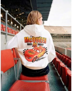 Bershka Cars Print Hoodie - White