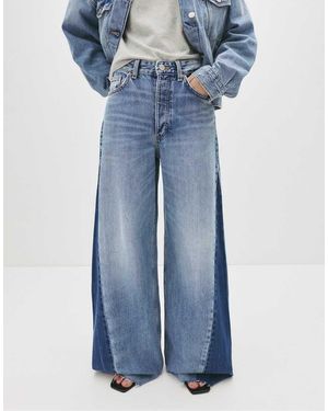 Pull&Bear Contrast Super Wide-leg Jeans - Blue