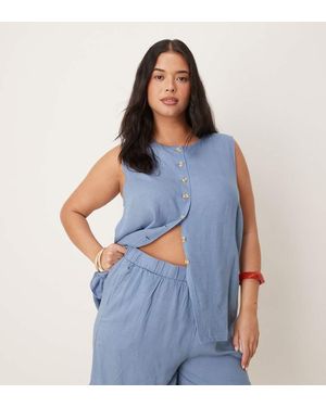Vila Curve Pantalones Cortos Azul Cambray De Talle Alto Y Corte Amplio De (Parte De Un Conjunto)
