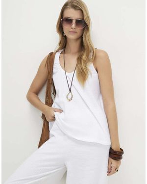 River Island Cotton Blend Textured V Neck Top - White