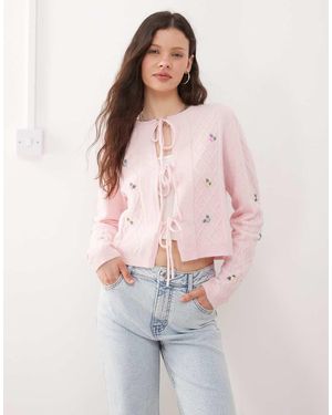 Miss Selfridge Embellished Floral Cardigan - Pink