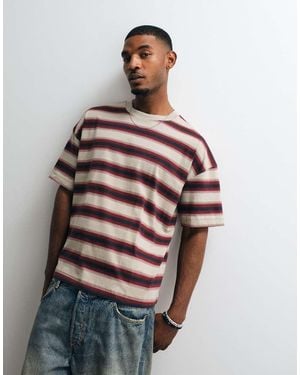 Weekday T-Shirt Oversize Rossa E A Righe - Grigio