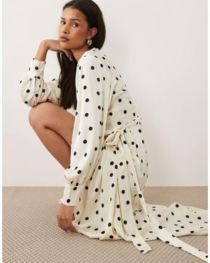 Vila Long Sleeve Satin Wrap Midi Dress - White