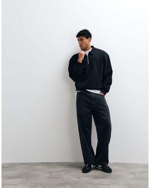 ASOS Oversized Boxy Polo With Quarter Zip - Blue