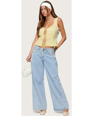 Edikted Floral Split Low Rise Jeans - Blue