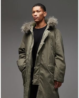 Collusion Faux Fur Lined Longline Parka - Gray