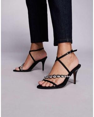 River Island Asymmetric Stud Heeled Sandal - Black