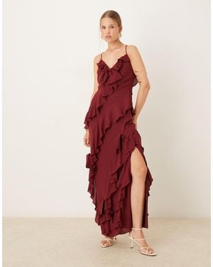 Pretty Lavish Ruffle Bow Maxi Dress - Red