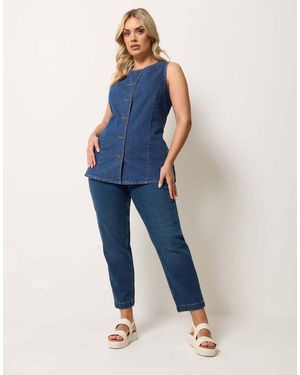 Yours Clothing Denim Longline Waistcoat - Blue