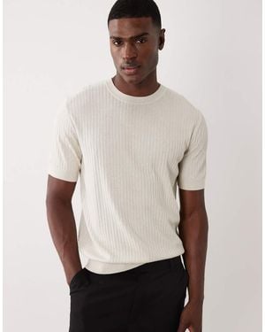 Mango Modal Blend Fine Knit Ribbed T-Shirt - Natural