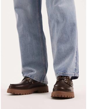 SEQWL Zapatos Marrones Con Cordones Y Suela Gruesa Mexton De - Azul