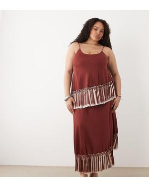 ASOS Asos Design Curve Double Tier Layered Two Tone Fringe Satin Cami Maxi Dress