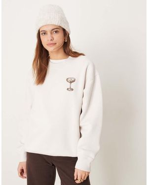 Abercrombie & Fitch Oversized Crewneck Graphic Knit Jumper - White