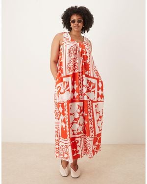 ASOS Asos Design Curve Scoop Ruched Neck Maxi Sundress - Red