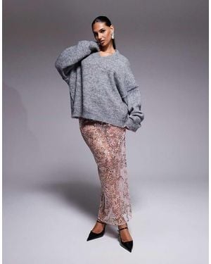 ASOS Delicate Lace Scatter Sequin Maxi Skirt - Grey