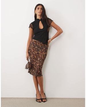ASOS Transparenter mesh-90er-slip-midirock mit leopardenmuster - Braun