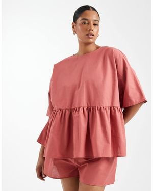 ASOS Asos Design Curve Oversized Short Sleeve Peplum Top - Red
