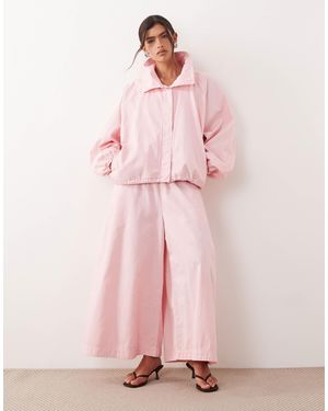 ARRANGE Wide Leg Cropped Utility Twill Pants Co Ord - Pink