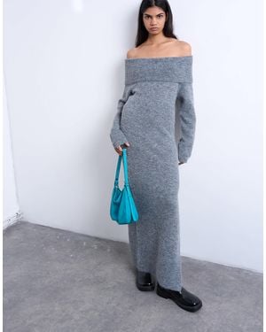 TOPSHOP Knit Bardot Maxi Dress - Blue