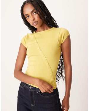 Motel Elyra Button Detail Short Sleeve Top - Yellow