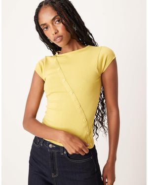 Motel Elyra Button Detail Short Sleeve Top - Yellow