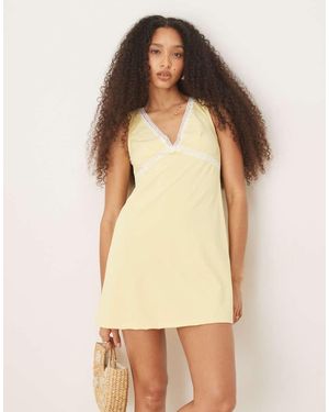 ASOS V Front Lace Insert Mini Dress - Natural