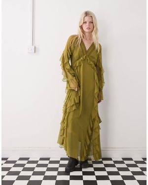 Reclaimed Vintage Maxi Ruffle Tea Dress - Green