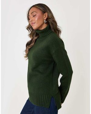 Threadbare Oversized Roll Neck Jumper - Green