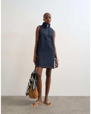 TOPSHOP Denim Funnel Neck Pinny Dress Rinse - Blue