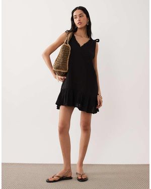 esmé studios Vestido Playero Corto Con Tirantes Anudados De Esmee - Negro
