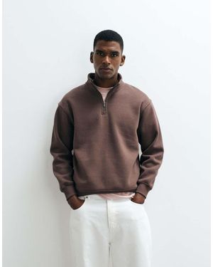Cotton On Fleece Met 1/4 Rits - Bruin