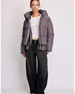 Stradivarius Basic Hooded Puffer Jacket - Blue