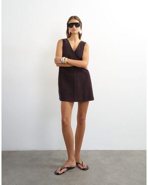 TOPSHOP Denim Cord Pinny V Neck Mini Dress - White