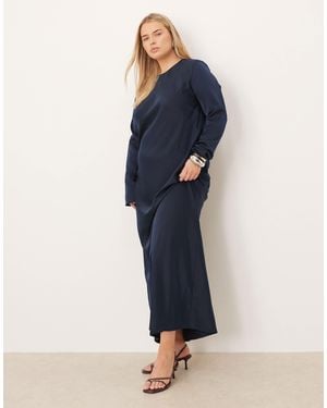ASOS Asos Design Curve Seamed Matt Satin Slip Maxi Dress - Blue