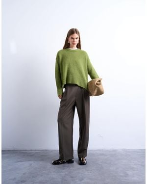 TOPSHOP Tab Detail Slouchy Wide Leg Trouser - Green