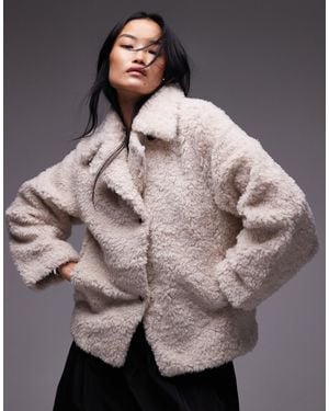 & Other Stories Faux Fur Jacket With Asymmetric Button Front - Brown