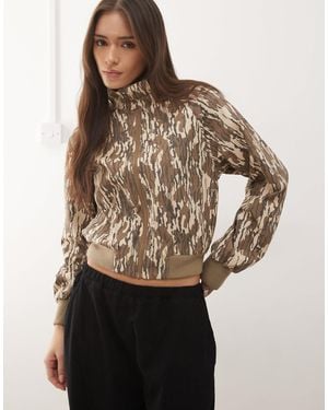 Collusion Funnel Neck Zip Up Track Jacket - Brown