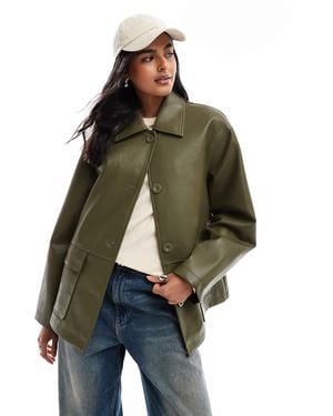 ASOS Leather Look Harrington Jacket - Green