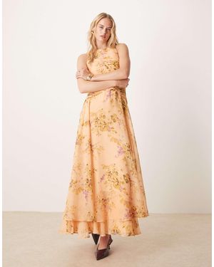 ASOS Asos Design Tall Racer Neck Ruched Bodice Dropped Waist Maxi Dress - Natural