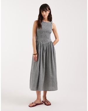 JJXX Seersucker Check Midi Dress - Grey