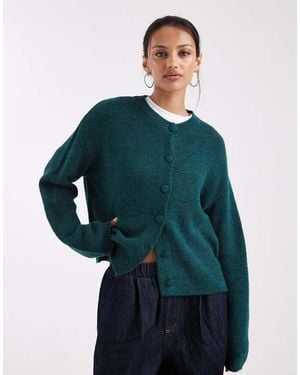 ASOS Boxy Cardigan With Covered Buttons - Green