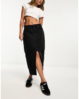 Don't Think Twice Dtt Lyla Denim Cargo Midi Skirt - Black