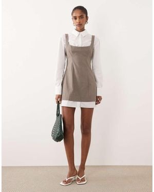 ASOS 2 In 1 Shirt Scoop Neck Mini Dress In - Natural