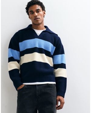 ASOS Oversized gestricktes, gestreiftes oberteil mit gekerbtem ausschnitt - Blau